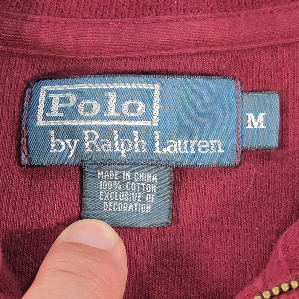 Polo Ralph Lauren Quarter Zip Sweater Ribbed Pullover Burgundy Men's Medium